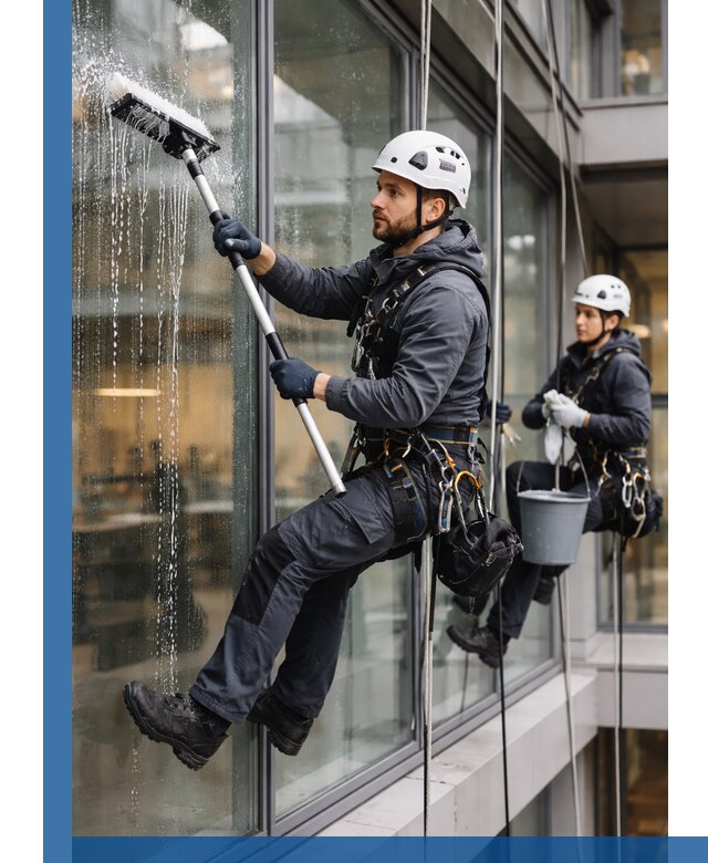 Профессиональная мойка витражей промышленными альпинистами в Вольске