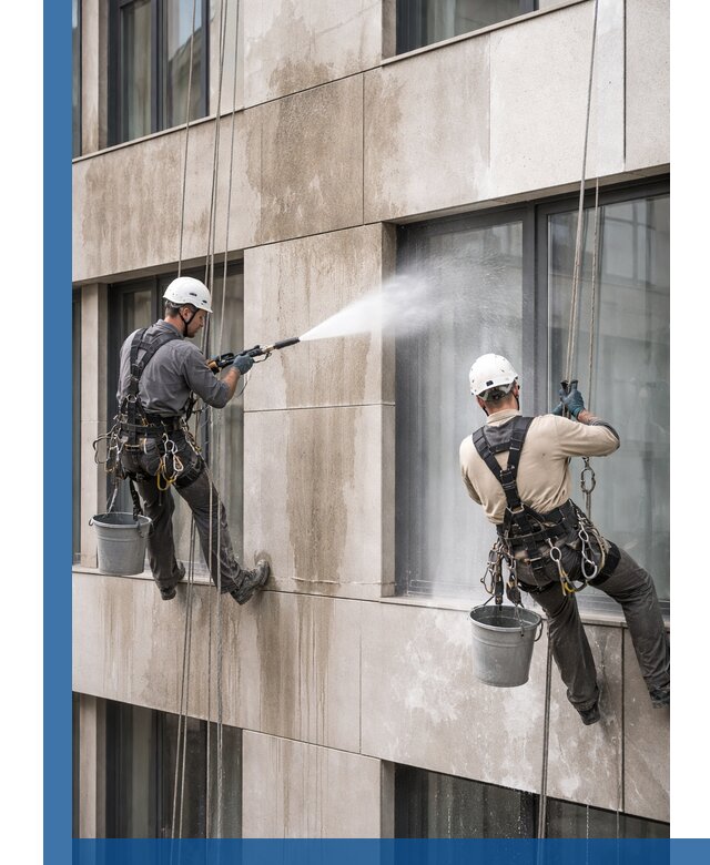 Послестроительная мойка фасада промышленным альпинизмом в Вольске