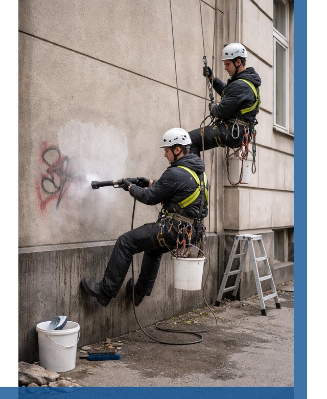 Удаление граффити с фасада в Вольске от 4557 р. | ВЫСОТНИК-Вль