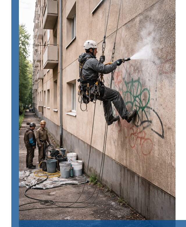 Удаление граффити с фасада в Вольске без следов и повреждений