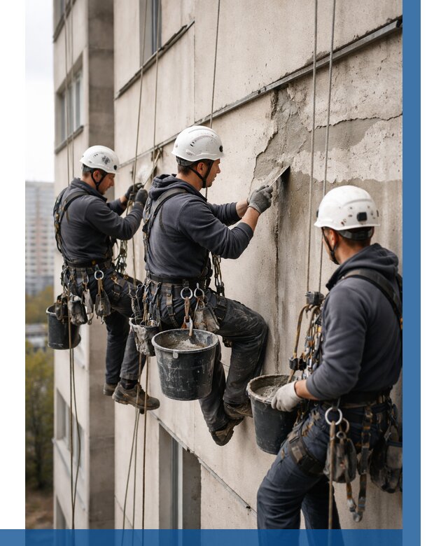 Ремонт бетонных элементов фасада в Вольске от 2532 р. | ВЫСОТНИК-Вль