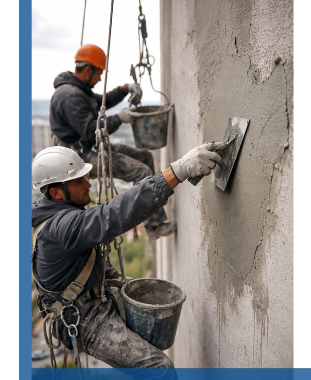 Штукатурка фасада на высоте в Вольске профессиональные работы