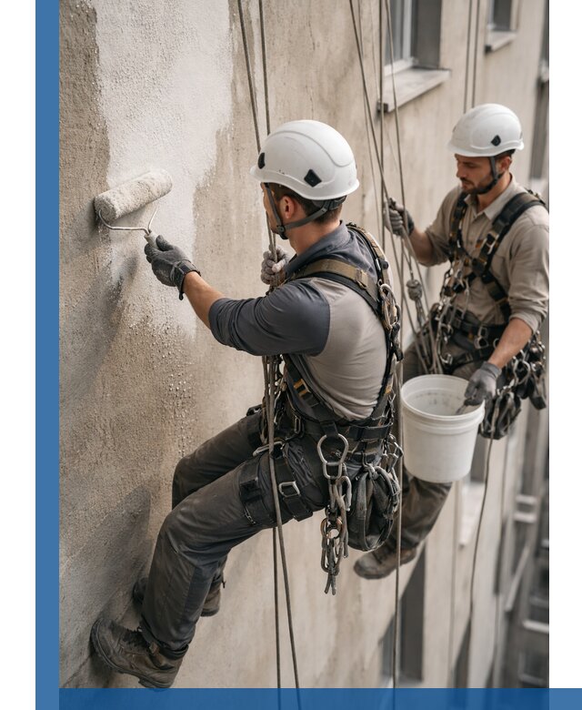 Грунтовка фасада на высоте в Вольске промышленными альпинистами