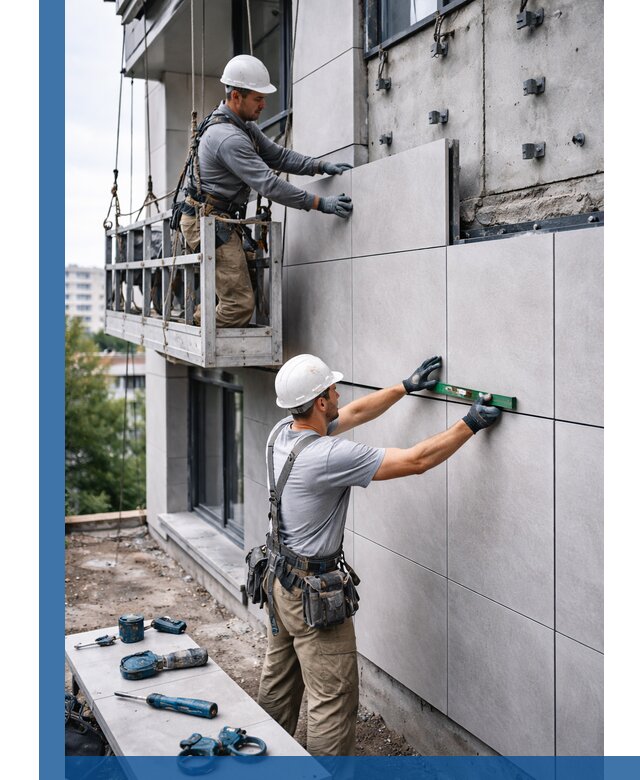 Монтаж керамогранита на фасад в Вольске под ключ с гарантией качества