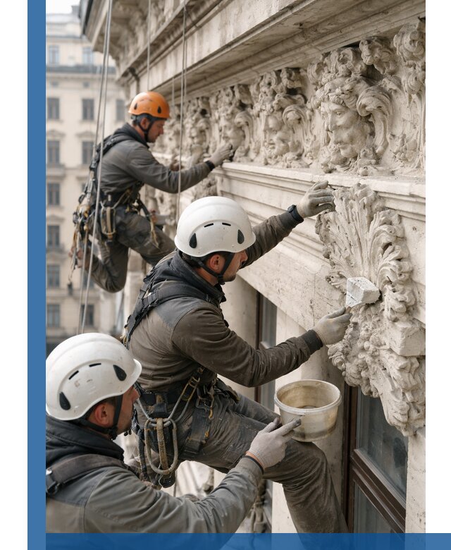 Реставрация фасадной лепнины с высотными работами в Вольске