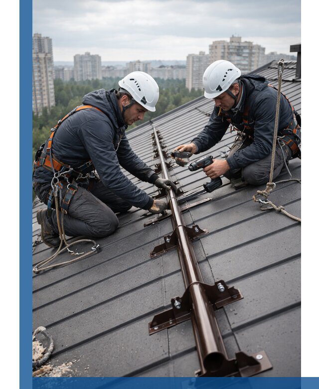 Монтаж снегозадержателей на кровле зданий в Вольске под ключ