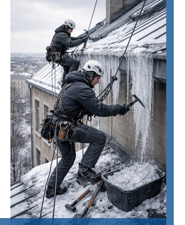 Удаление наледи с кровли в Вольске от 5570 р. | ВЫСОТНИК-Вль