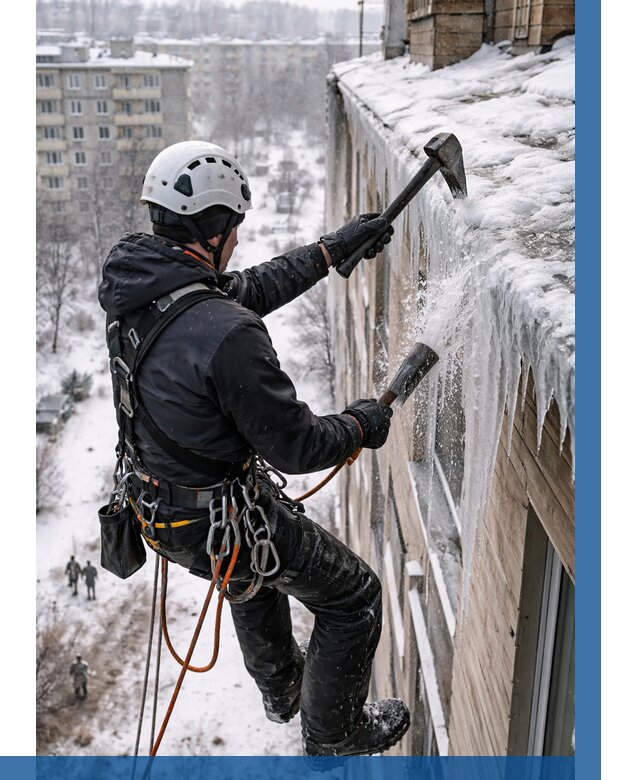 Сбивание сосулек с крыши в Вольске по цене от 4557 р. | ВЫСОТНИК-Вль
