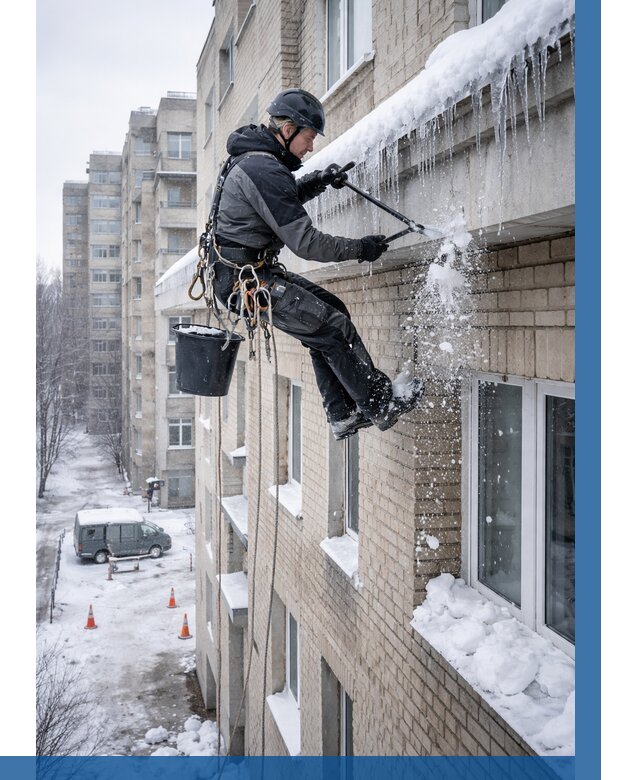 Удаление наледи с карнизов в Вольске от 354 р. | ВЫСОТНИК-Вль