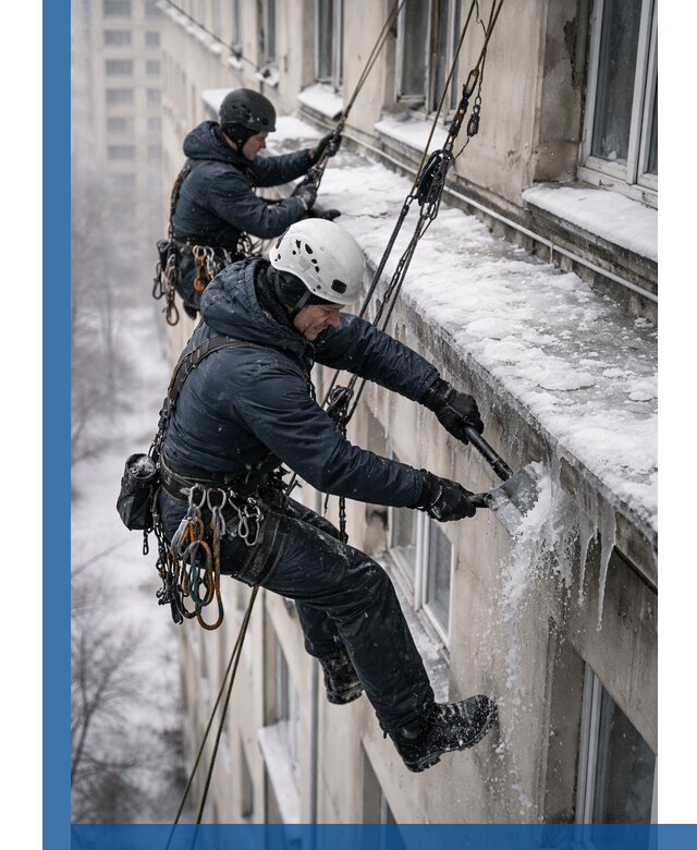 Удаление наледи и сосулек с карнизов в Вольске профессионально