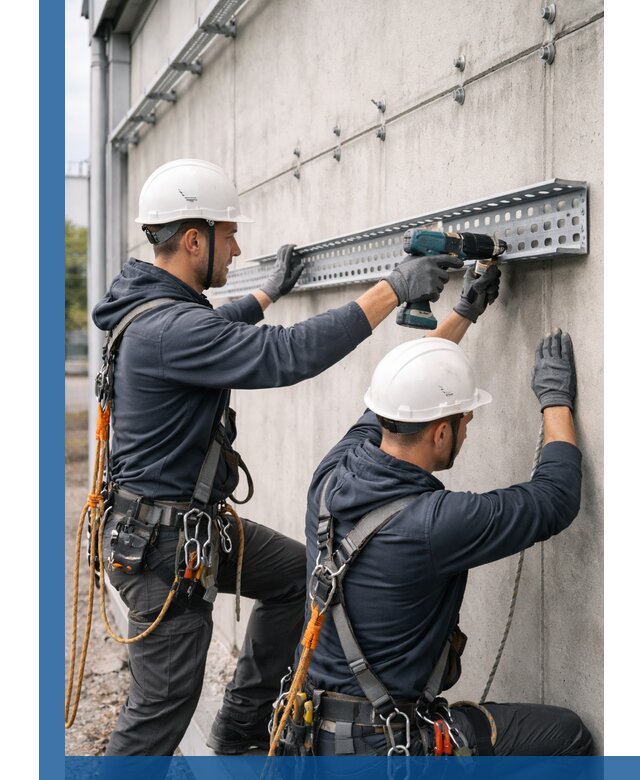 Монтаж кабельных лотков на фасаде зданий в Вольске с гарантией