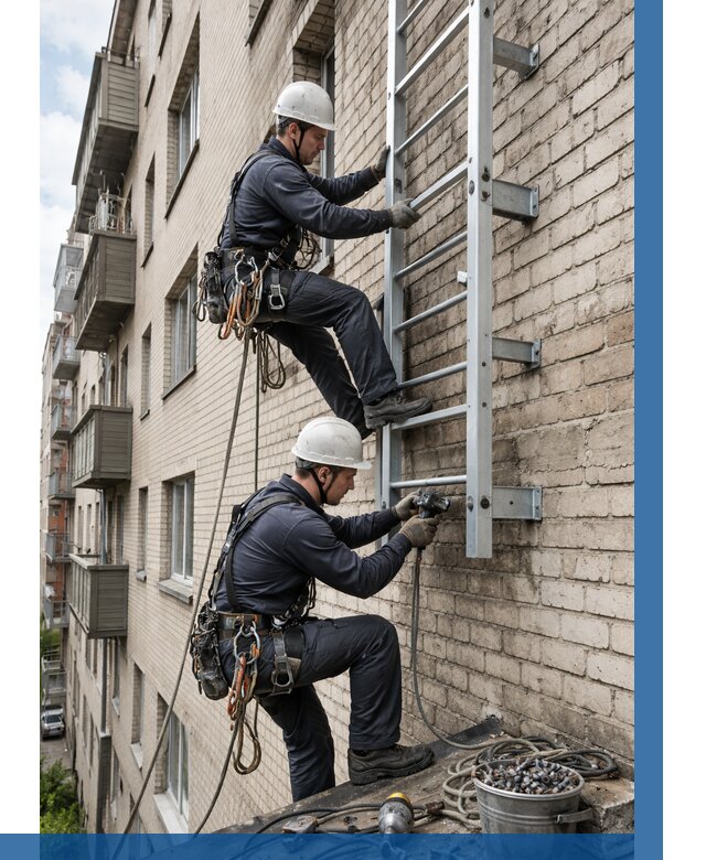 Монтаж пожарной лестницы в Вольске от 25318 р заказать у ВЫСОТНИК-Вль