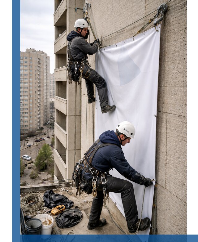 Профессиональный монтаж баннеров на фасаде в Вольске