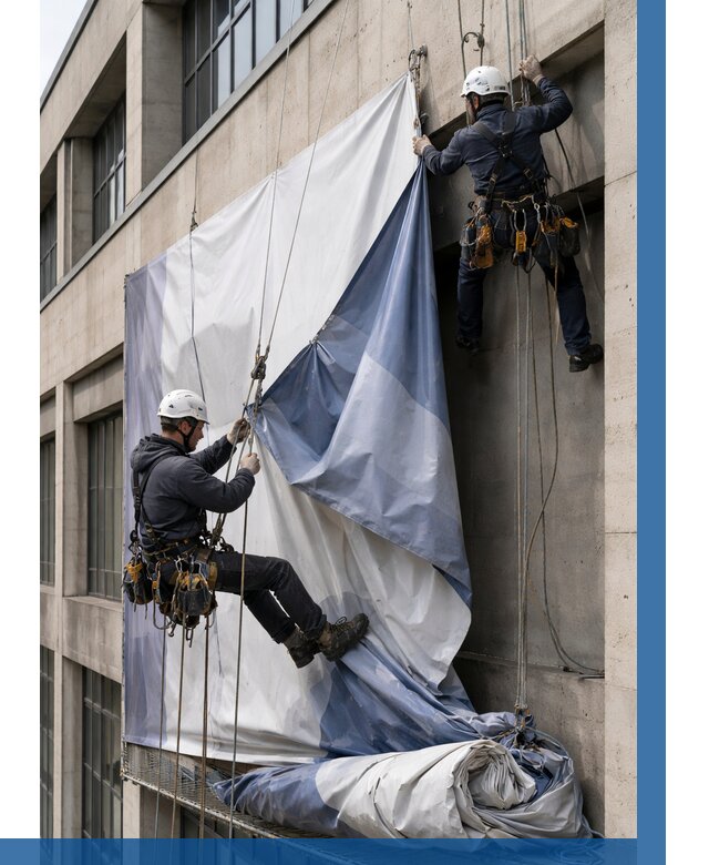 Демонтаж баннеров с фасада в Вольске от 4557 р. | ВЫСОТНИК-Вль