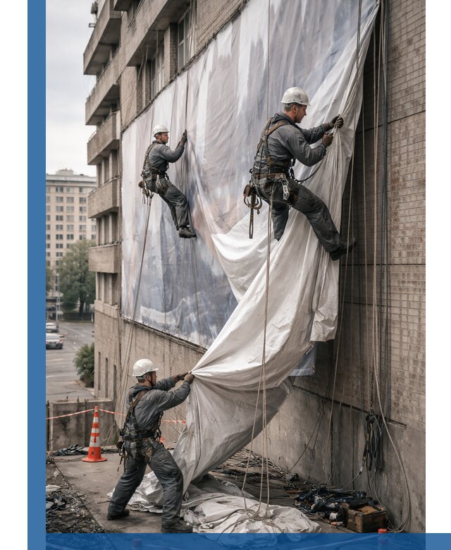 Демонтаж баннеров с фасада в Вольске оперативно и безопасно