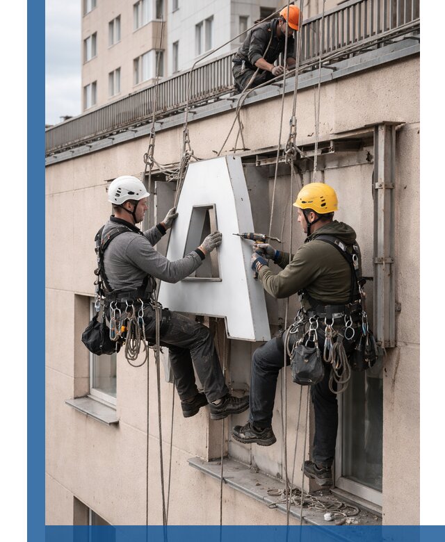 Ремонт и восстановление наружных вывесок на высоте в Вольске