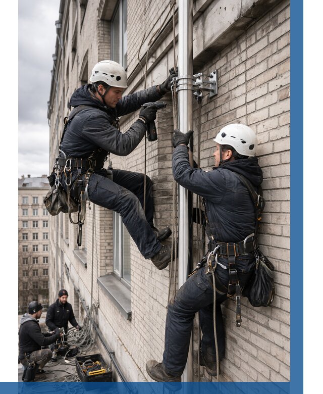 Монтаж флагштока на здании в Вольске от 6583 р. | ВЫСОТНИК-Вль