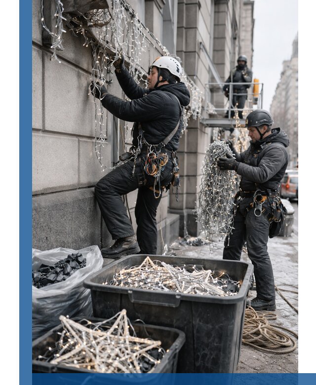 Демонтаж новогоднего оформления и гирлянд в Вольске