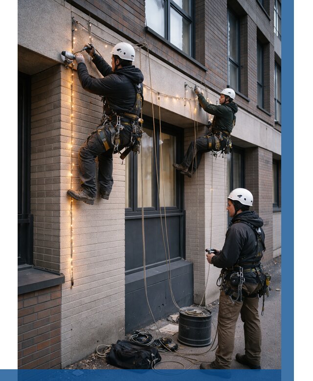 Монтаж гирлянд на фасаде в Вольске от 3544 р. | ВЫСОТНИК-Вль