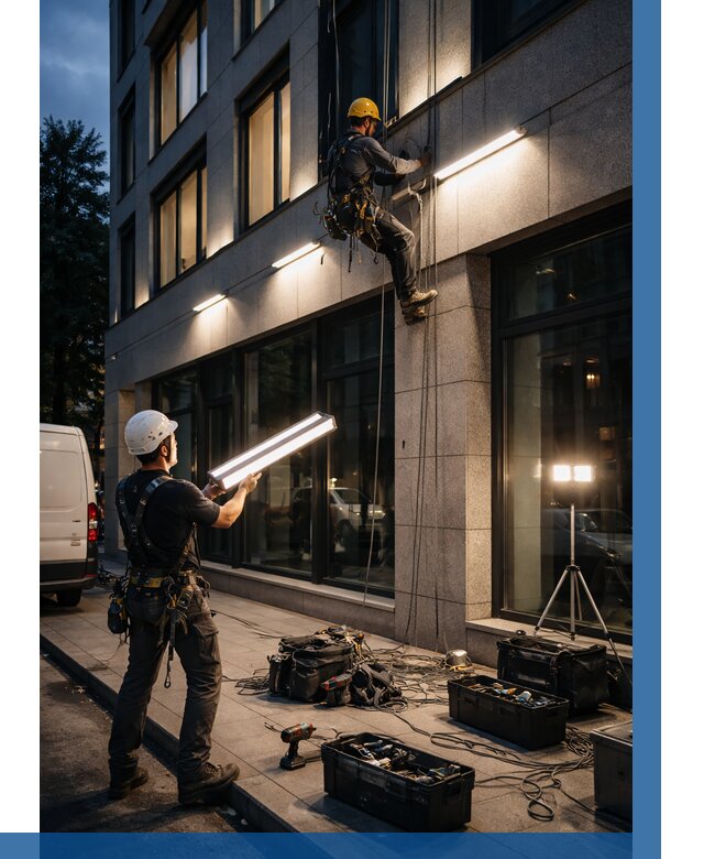 Монтаж архитектурной подсветки здания в Вольске от 2532 р.|ВЫСОТНИК-Вль