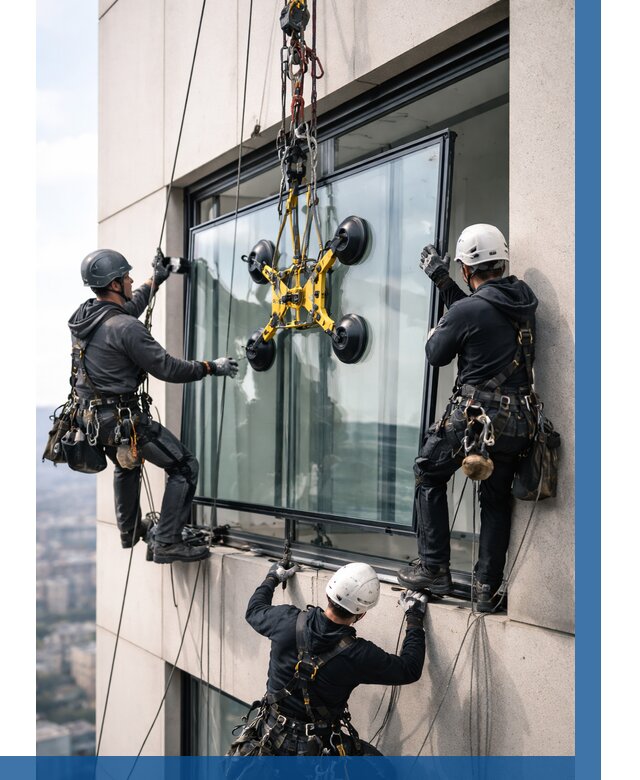 Монтаж стеклопакетов на высоте в Вольске от 3241 р. | ВЫСОТНИК-Вль