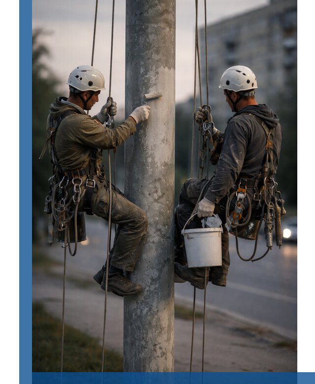 Покраска опор освещения и антикоррозийная защита в Вольске