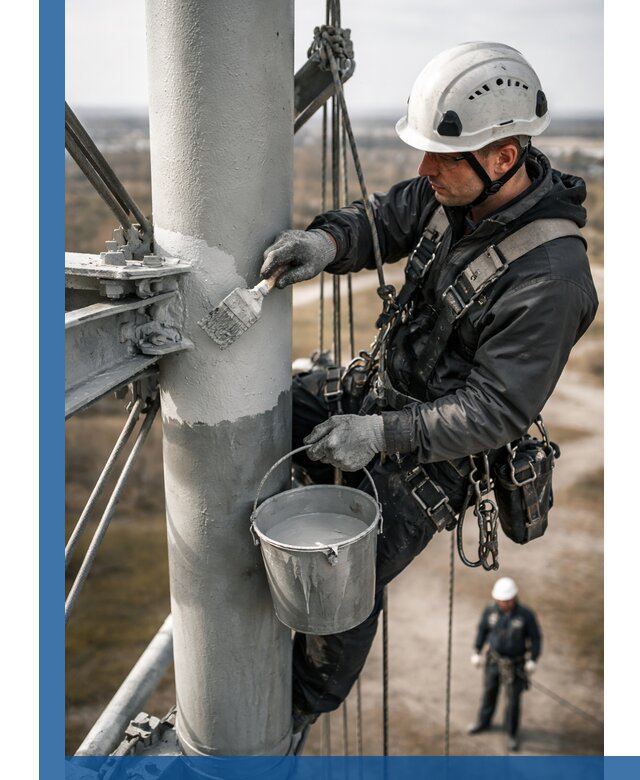 Покраска мачт связи в Вольске промышленными альпинистами
