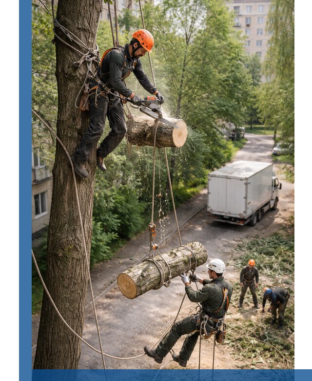 Спил деревьев альпинистами в Вольске, безопасно и без повреждений