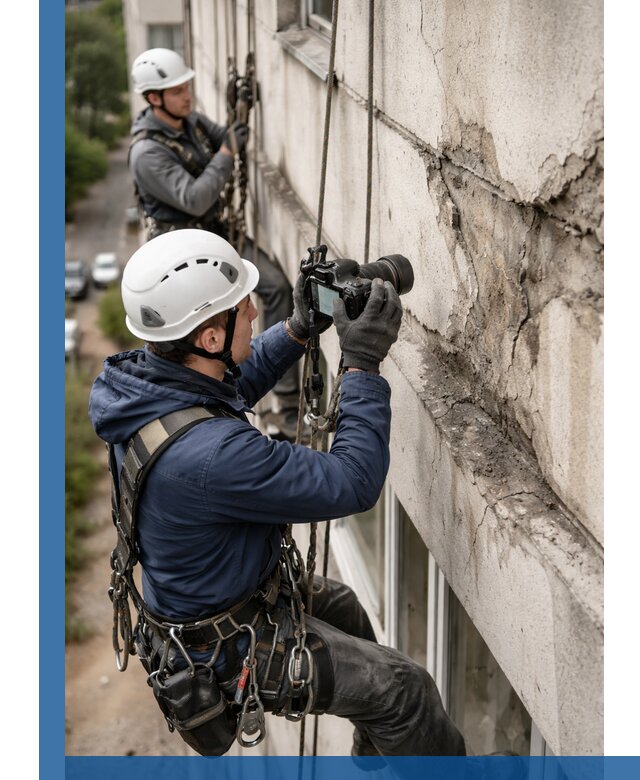 Фотофиксация дефектов фасада с высотной съемкой в Вольске
