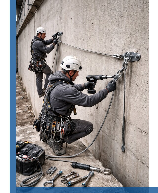 Монтаж анкерных линий высотной безопасности в Вольске